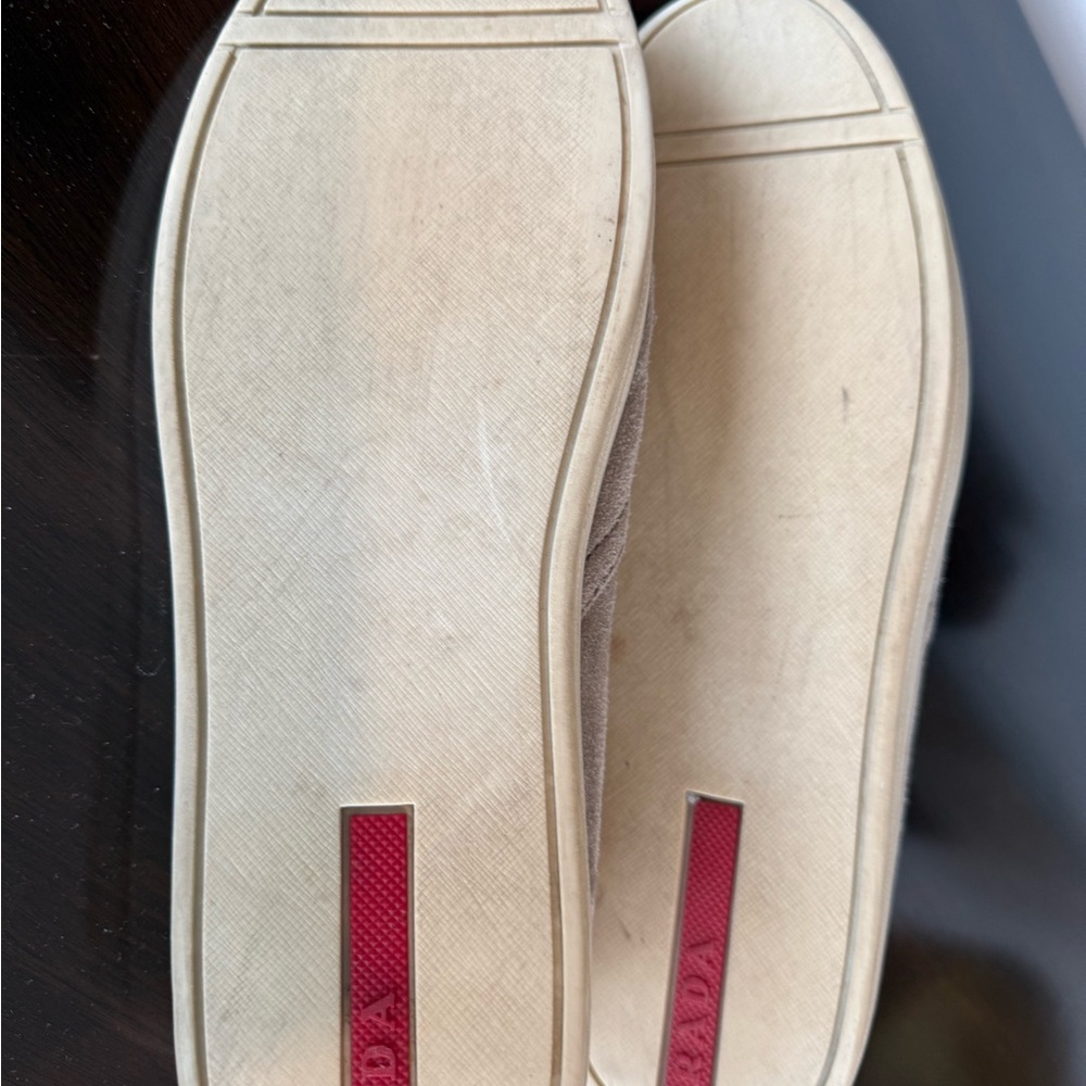 Prada Textured Gray Suede Loafers - Picture 4 of 5